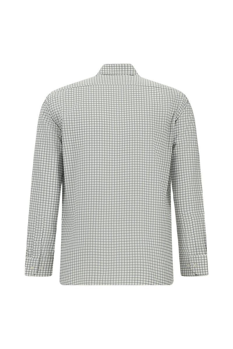 Orta Gri Uzun Kol Klasik Ekose Cepli Pamuk Gömlek