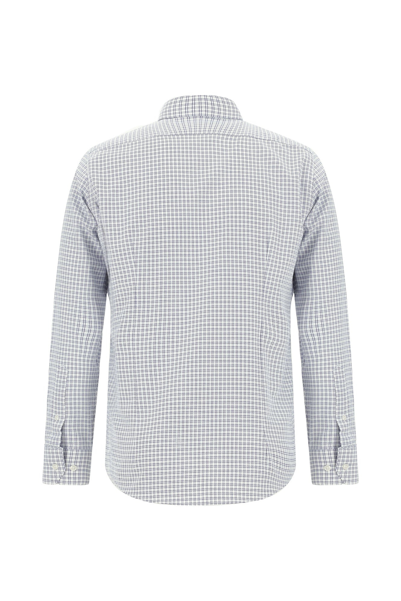 Orta Lacivert Uzun Kol Slim Fit Dar Kesim Ekose Pamuk Gömlek