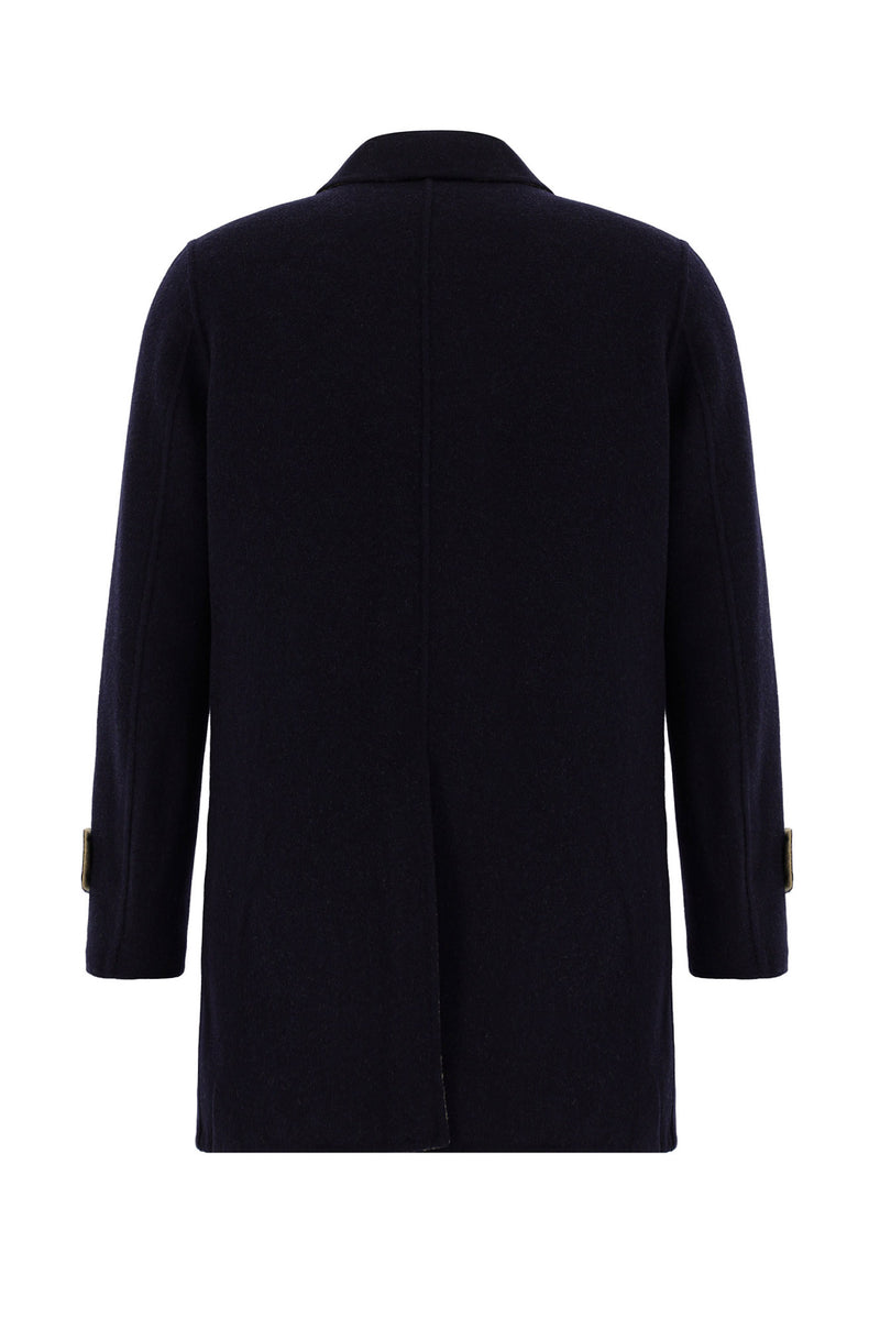 Koyu Lacivert Yünlü Klasik Kaban