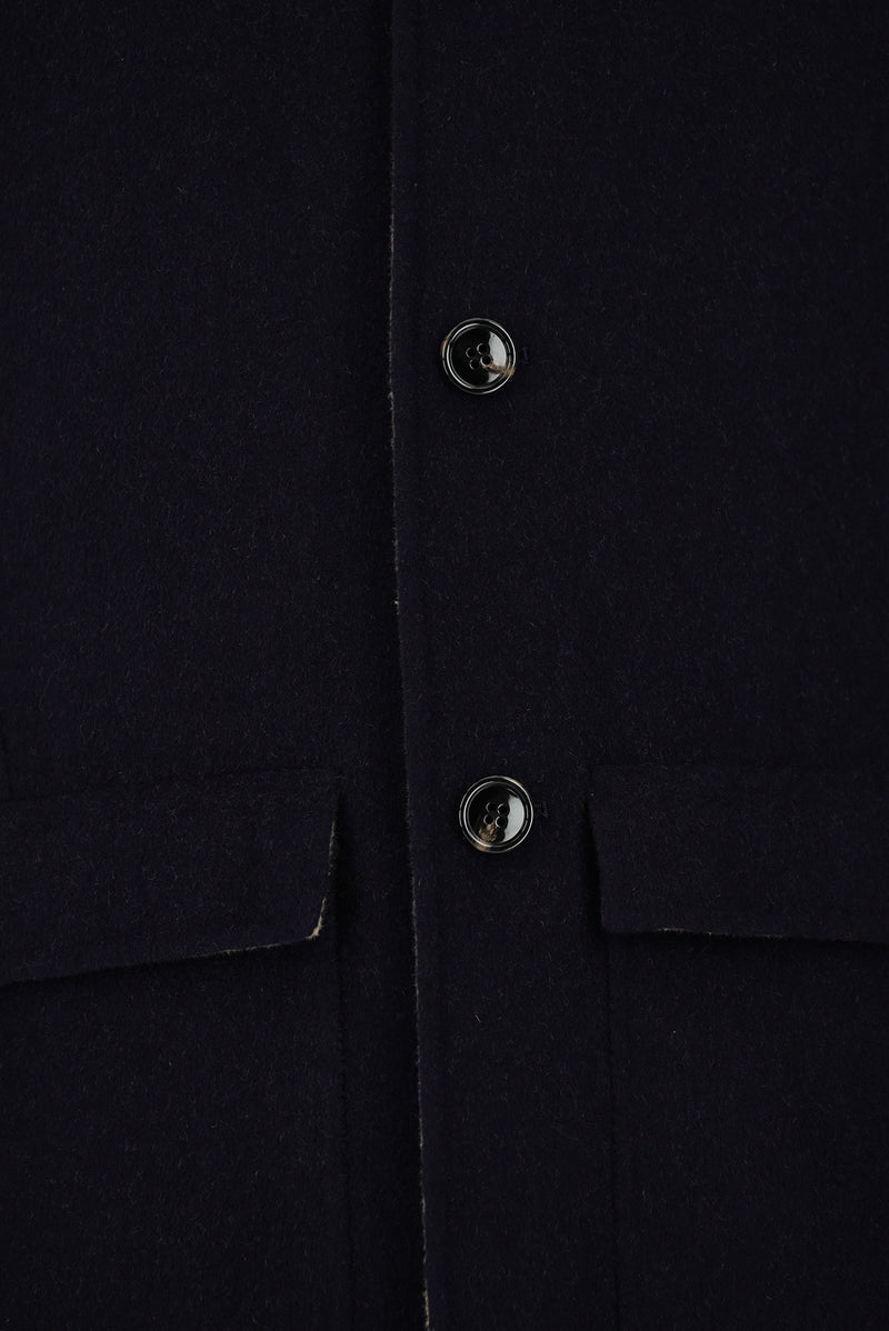 Koyu Lacivert Yünlü Klasik Kaban