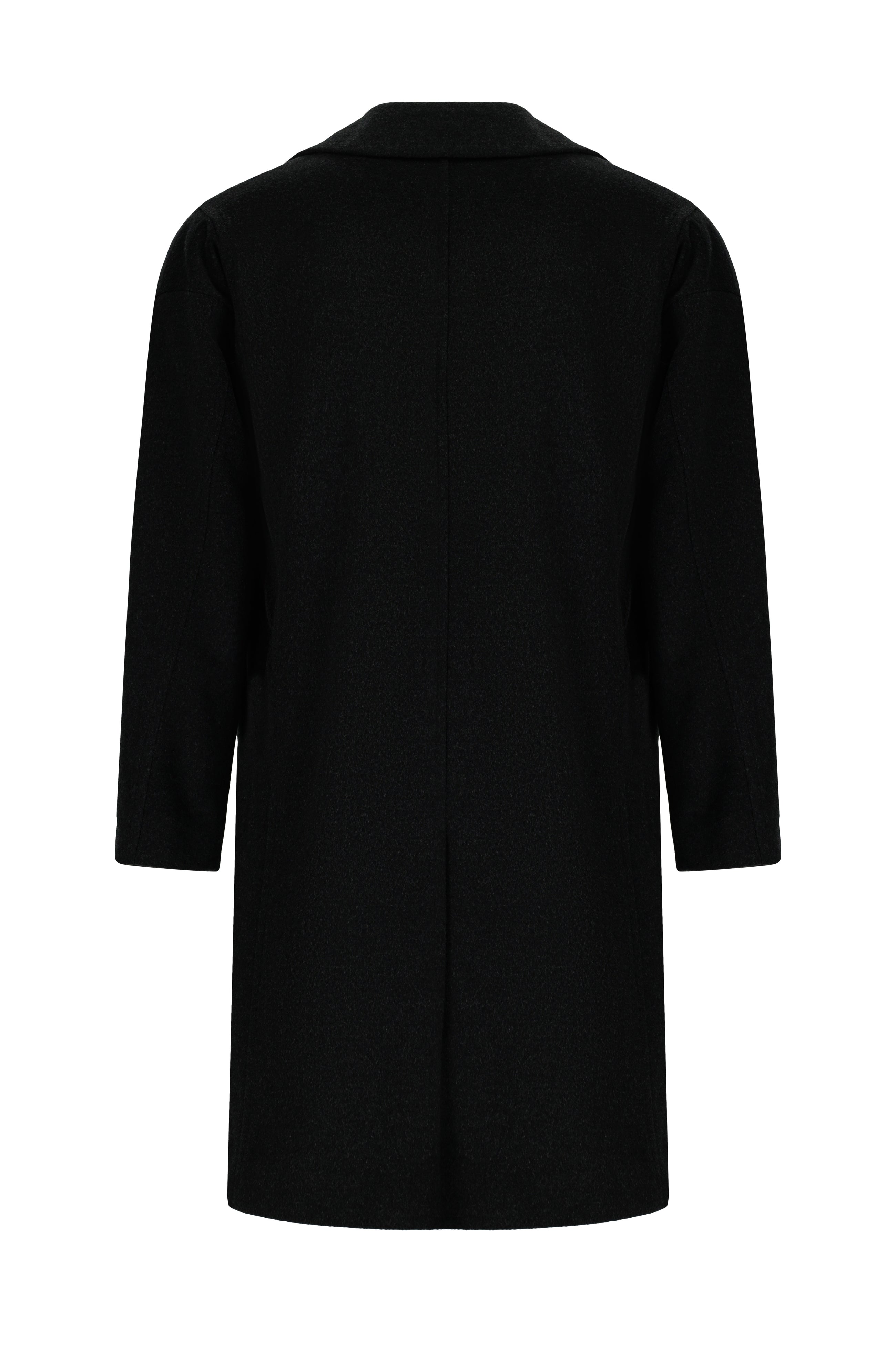 Koyu Lacivert Oversize Yünlü Kaşmirli Palto