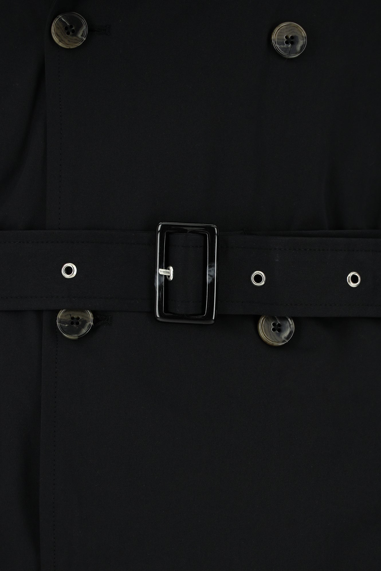 Siyah Pamuklu Kruvaze Pardösü & Trençkot