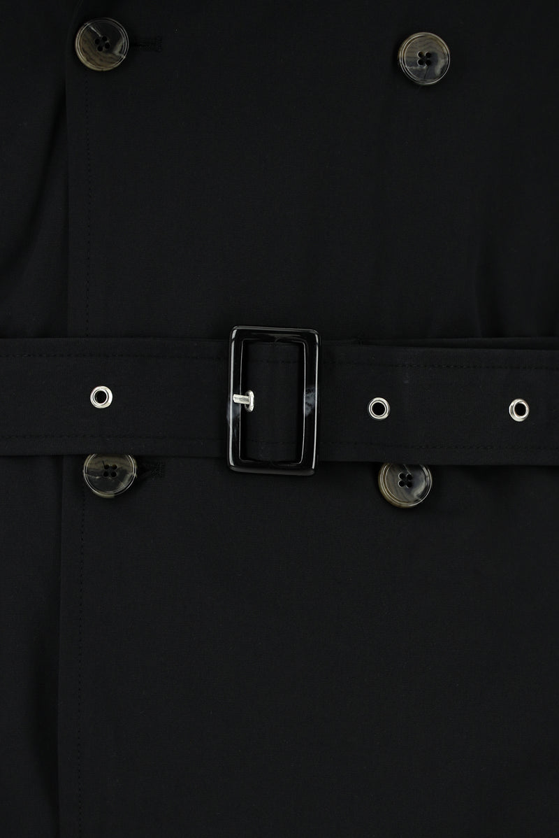 Siyah Pamuklu Kruvaze Pardösü & Trençkot