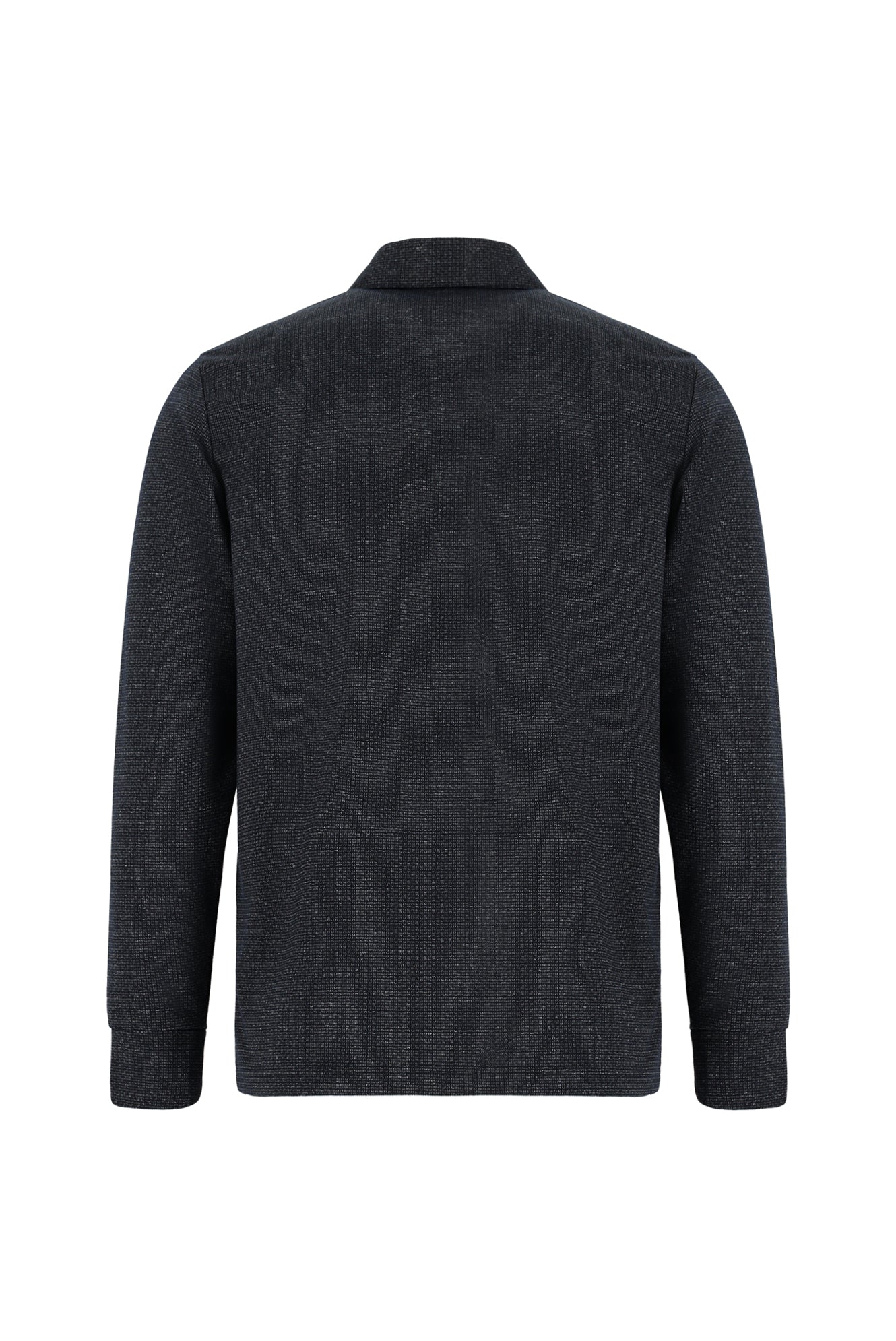 Koyu Lacivert Polo Yaka Regular Fit Desenli Sweatshirt