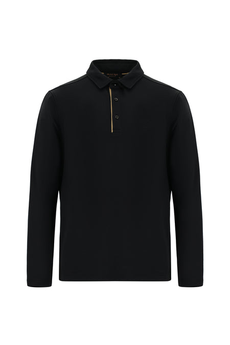 Siyah Polo Yaka Regular Fit Desenli Sweatshirt