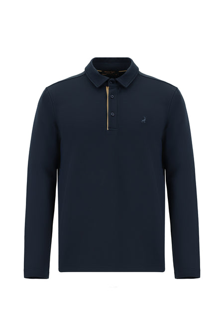 Orta Lacivert Polo Yaka Regular Fit Desenli Sweatshirt