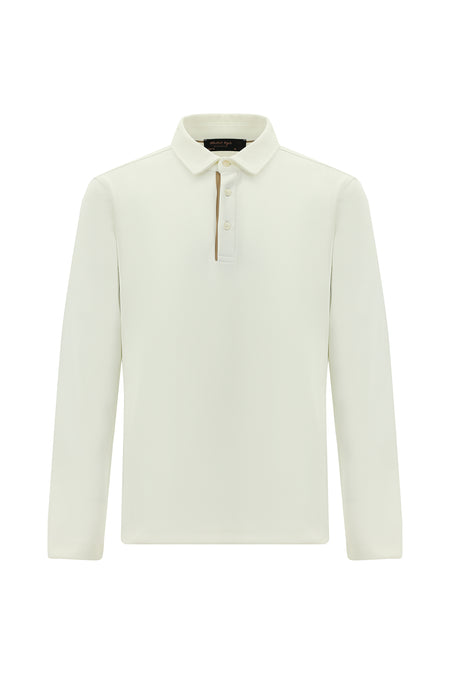 Kırık Beyaz Polo Yaka Regular Fit Desenli Sweatshirt