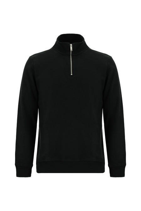 Siyah Yarım Balıkçı Yaka Regular Fit Pamuklu Fermuarlı Sweatshirt