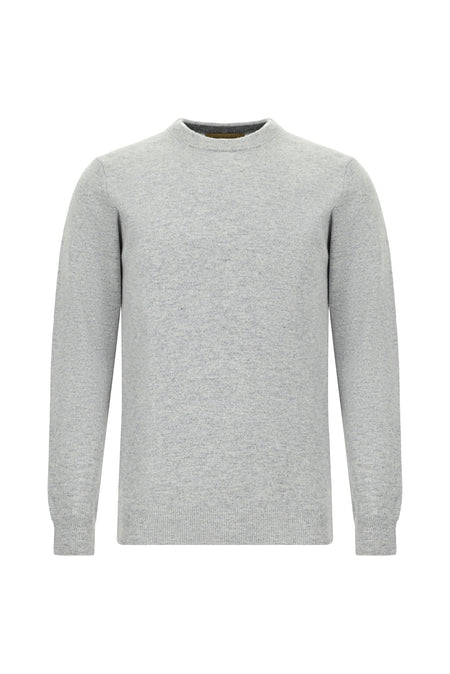 Açık Gri Melanj Bisiklet Yaka Regular Fit Yünlü Kaşmirli İtalyan Triko Kazak