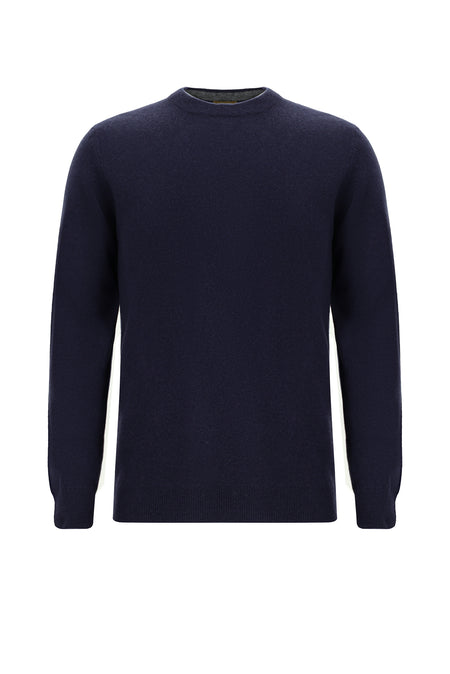 Koyu Lacivert Bisiklet Yaka Regular Fit Yünlü Kaşmirli İtalyan Triko Kazak