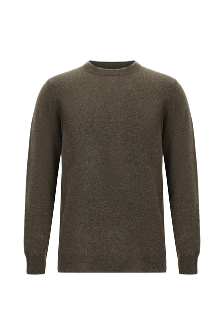 Orta Kahve Bisiklet Yaka Regular Fit Yünlü Kaşmirli İtalyan Triko Kazak