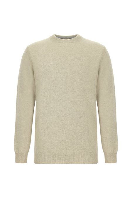 Açık Bej Bisiklet Yaka Regular Fit Yünlü Kaşmirli İtalyan Triko Kazak