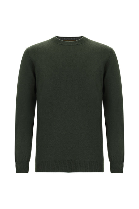 Orta Haki Bisiklet Yaka Regular Fit Yünlü Kaşmirli İtalyan Triko Kazak