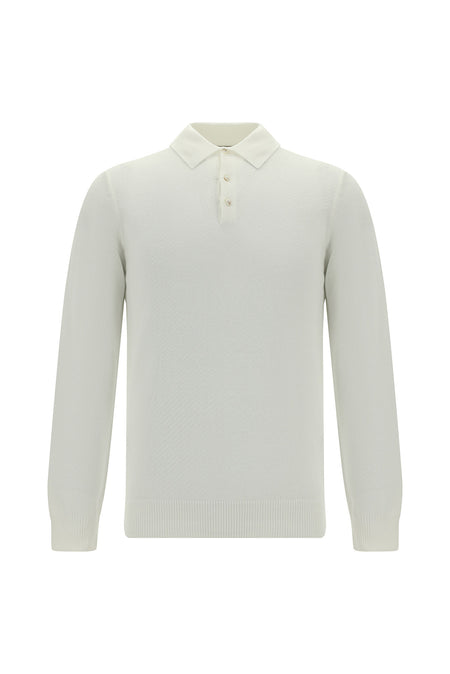 Ekru Polo Yaka Regular Fit Desenli Pamuklu Kaşmirli Triko Kazak