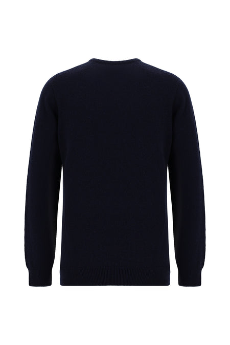 Koyu Lacivert Bisiklet Yaka Regular Fit Desenli Yünlü Triko Kazak