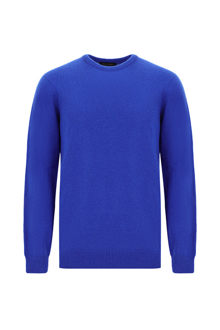 Saks Mavi Bisiklet Yaka Regular Fit Desenli Yünlü Triko Kazak