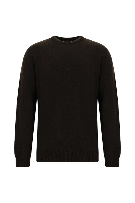 Koyu Kahve Bisiklet Yaka Regular Fit Desenli Yünlü Triko Kazak