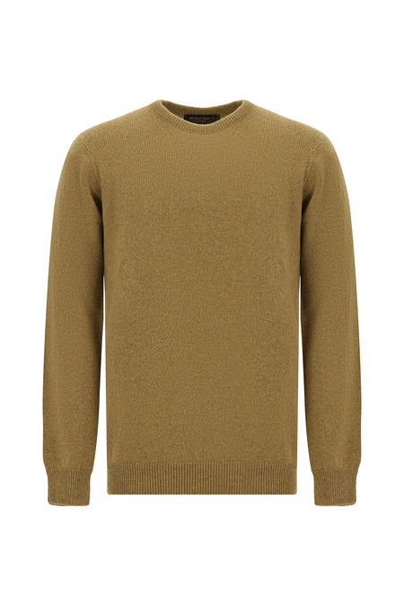 Koyu Bej Bisiklet Yaka Regular Fit Desenli Yünlü Triko Kazak