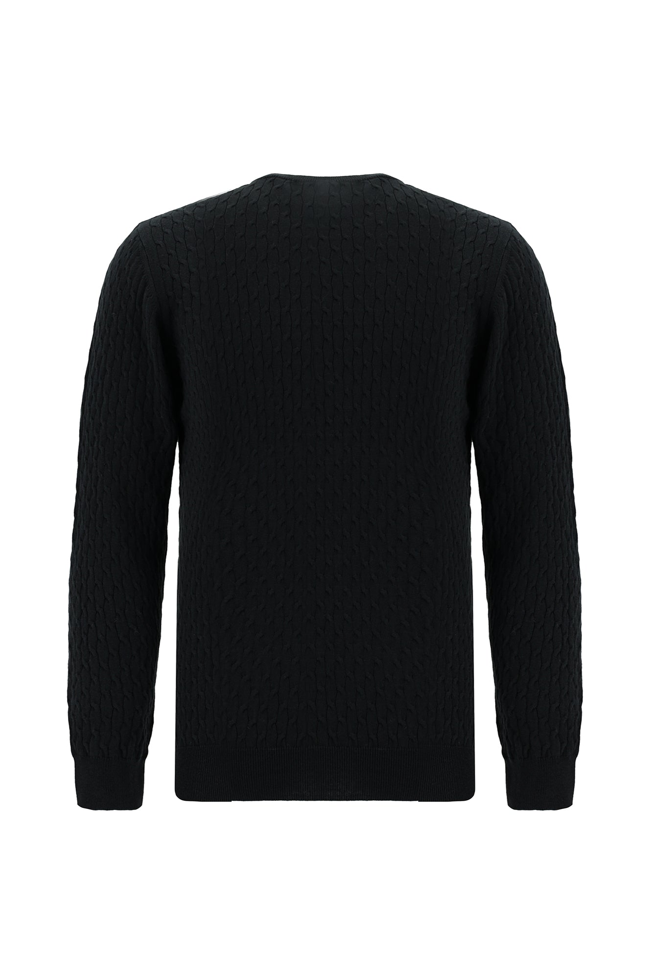 Siyah Bisiklet Yaka Slim Fit Dar Kesim Desenli Pamuklu Kaşmirli Triko Kazak