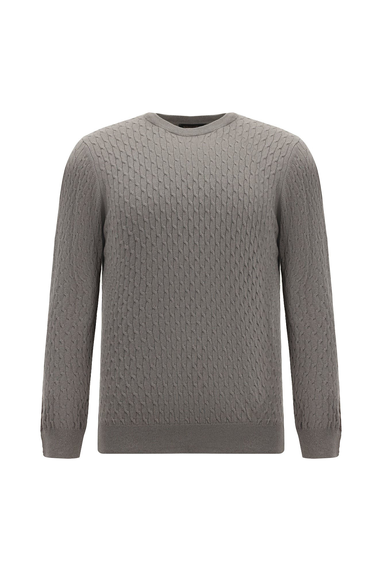 Orta Gri Melanj Bisiklet Yaka Slim Fit Dar Kesim Desenli Pamuklu Kaşmirli Triko Kazak