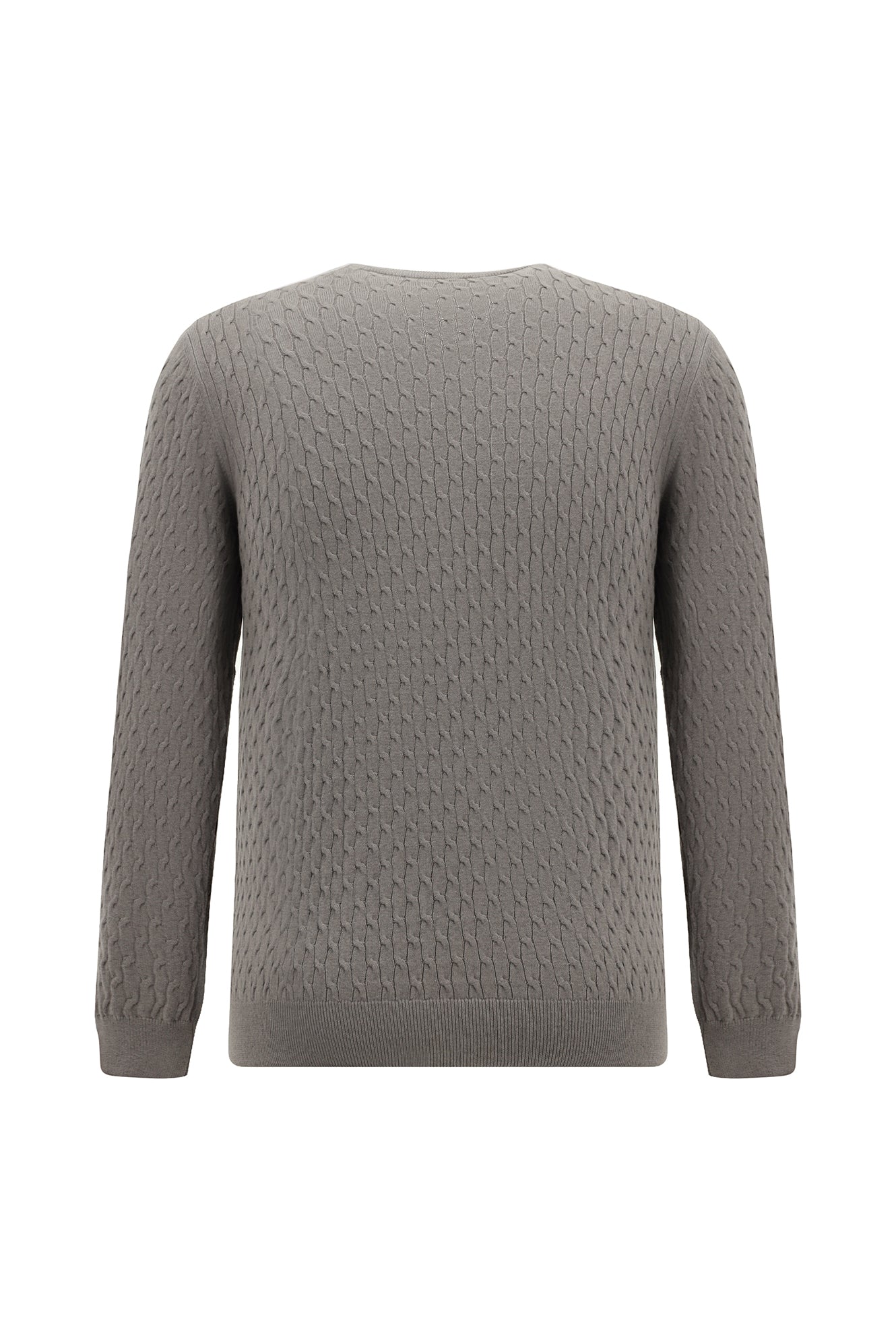 Orta Gri Melanj Bisiklet Yaka Slim Fit Dar Kesim Desenli Pamuklu Kaşmirli Triko Kazak