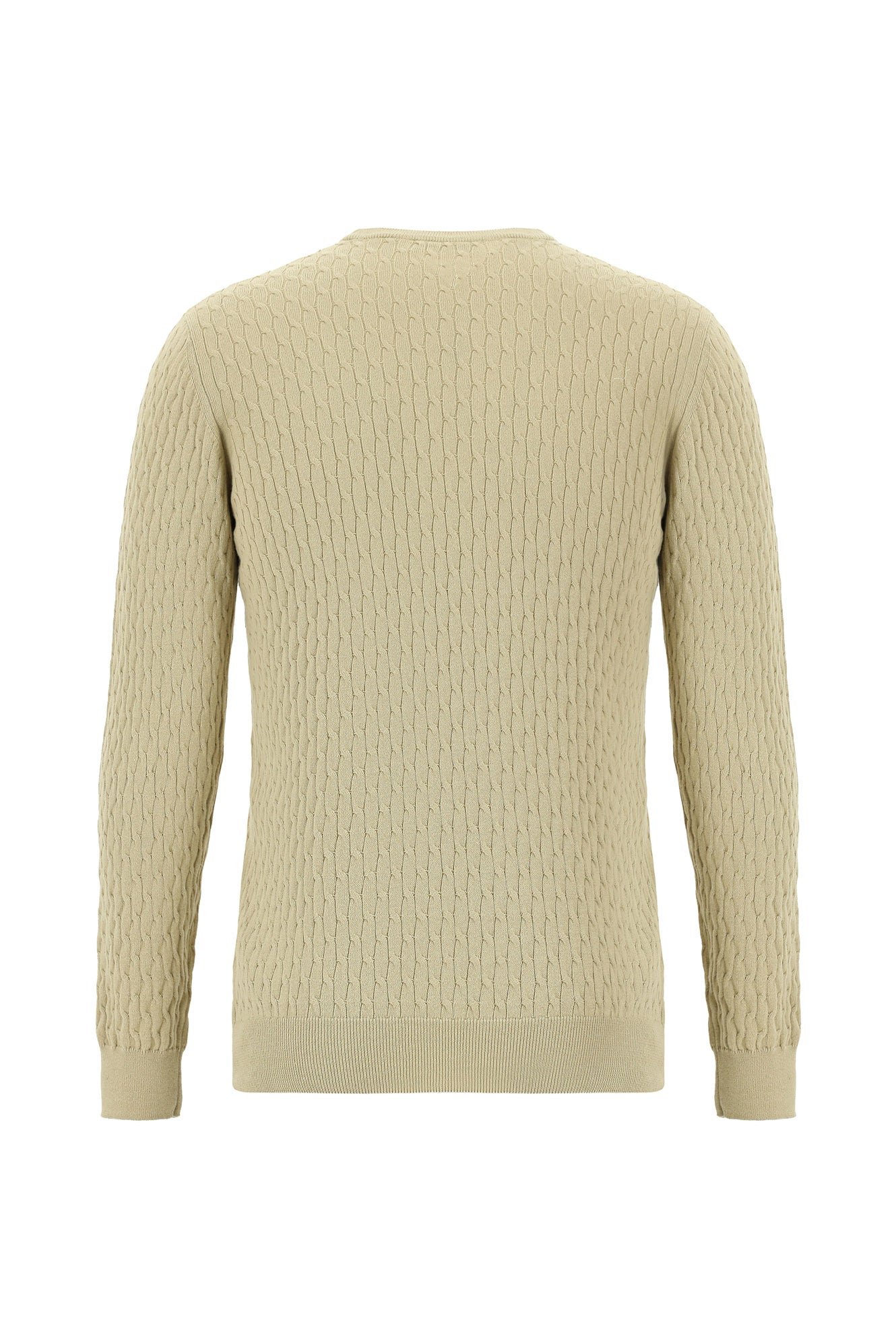 Orta Bej Bisiklet Yaka Slim Fit Dar Kesim Desenli Pamuklu Kaşmirli Triko Kazak