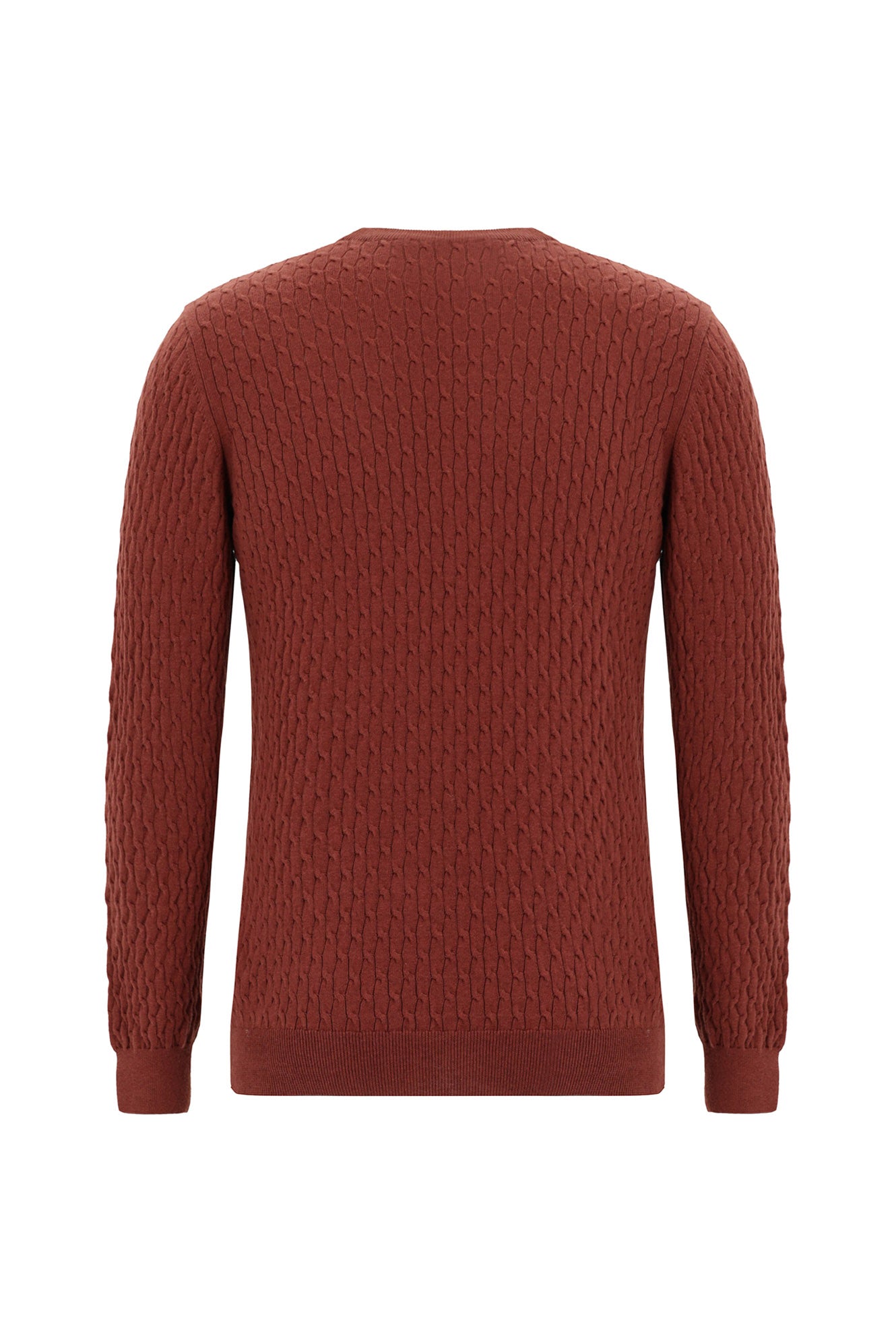 Kiremit Bisiklet Yaka Slim Fit Dar Kesim Desenli Pamuklu Kaşmirli Triko Kazak