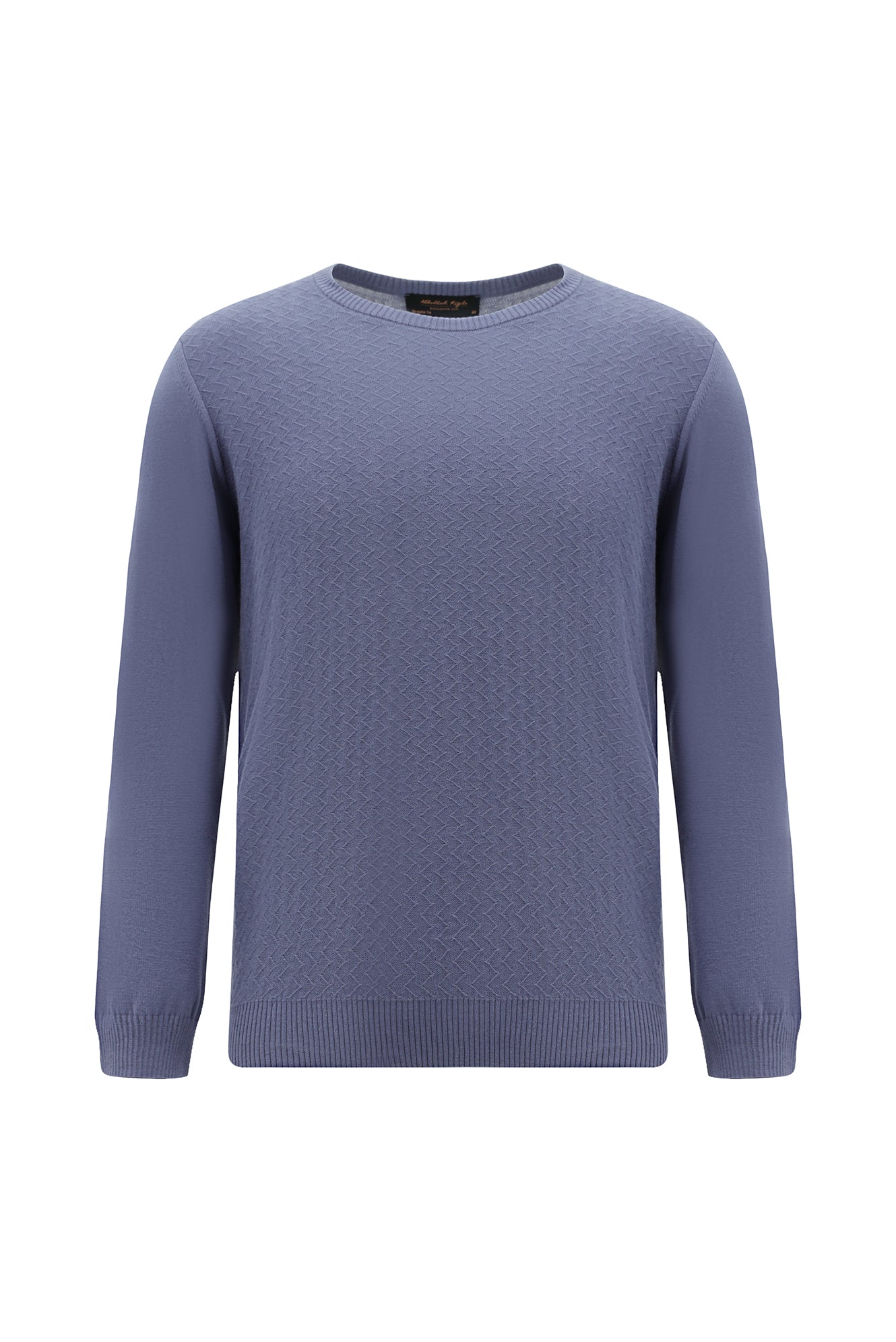 Açık Lacivert Bisiklet Yaka Regular Fit Desenli Pamuklu Kaşmirli Triko Kazak