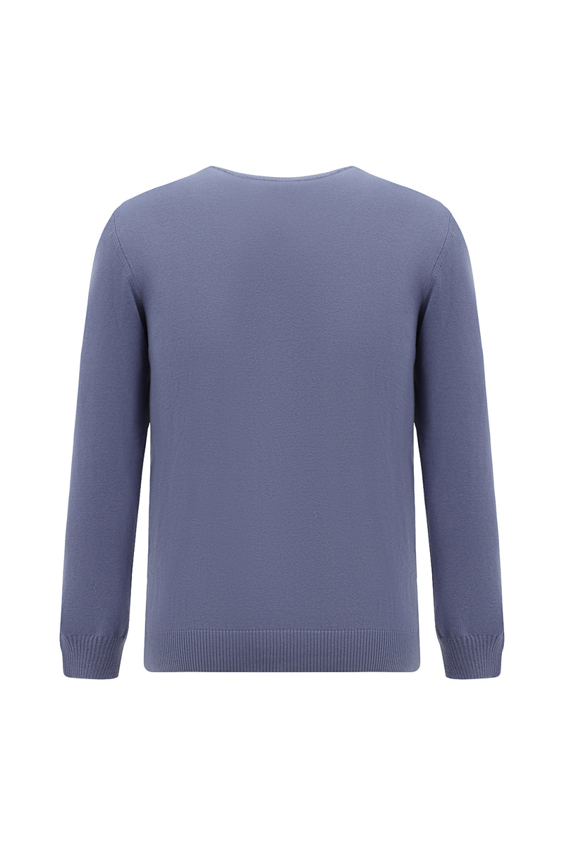 Açık Lacivert Bisiklet Yaka Regular Fit Desenli Pamuklu Kaşmirli Triko Kazak