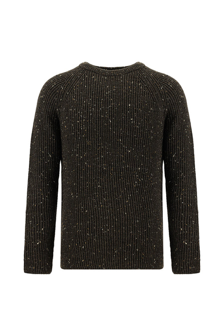 Orta Kahve Bisiklet Yaka Regular Fit Desenli Yünlü Triko Kazak