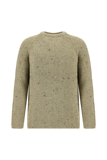 Açık Bej Bisiklet Yaka Regular Fit Desenli Yünlü Triko Kazak