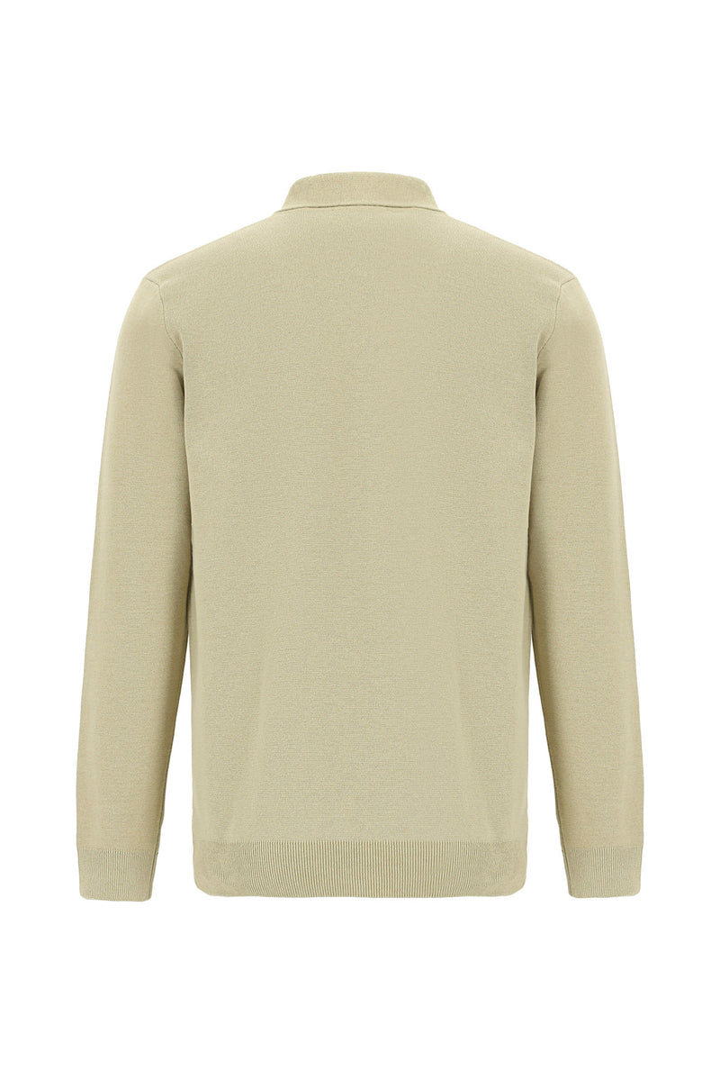 Orta Bej Yünlü Fermuarlı Triko Hırka