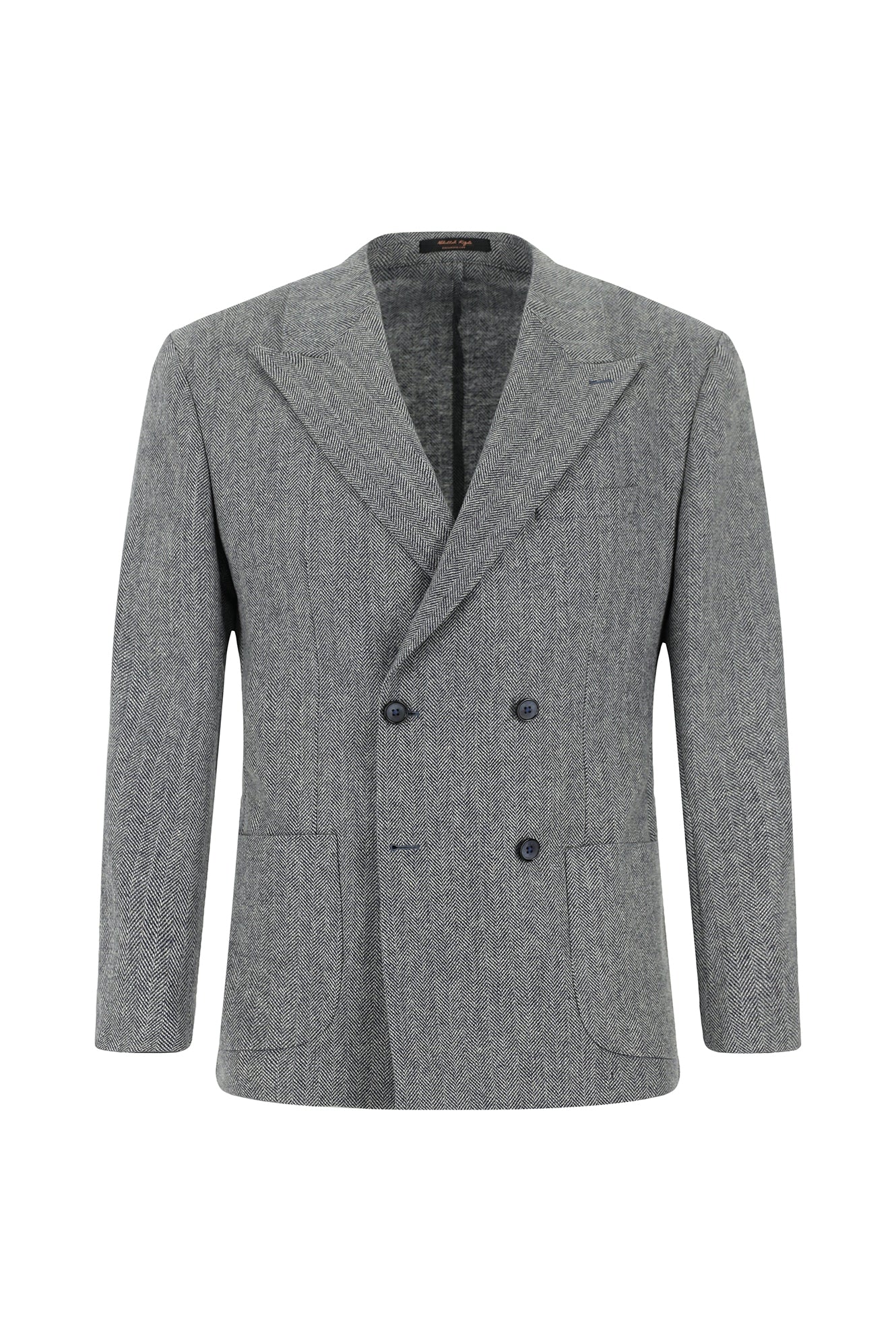 Açık Lacivert Regular Fit Desenli Yünlü Kruvaze Ceket