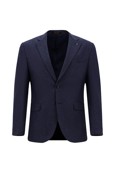 Orta Lacivert Slim Fit Dar Kesim Desenli Yünlü Klasik Ceket
