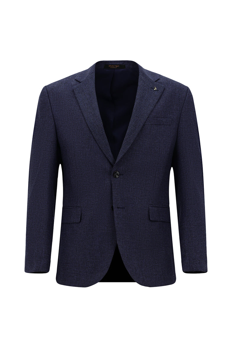 Orta Lacivert Slim Fit Dar Kesim Desenli Yünlü Klasik Ceket