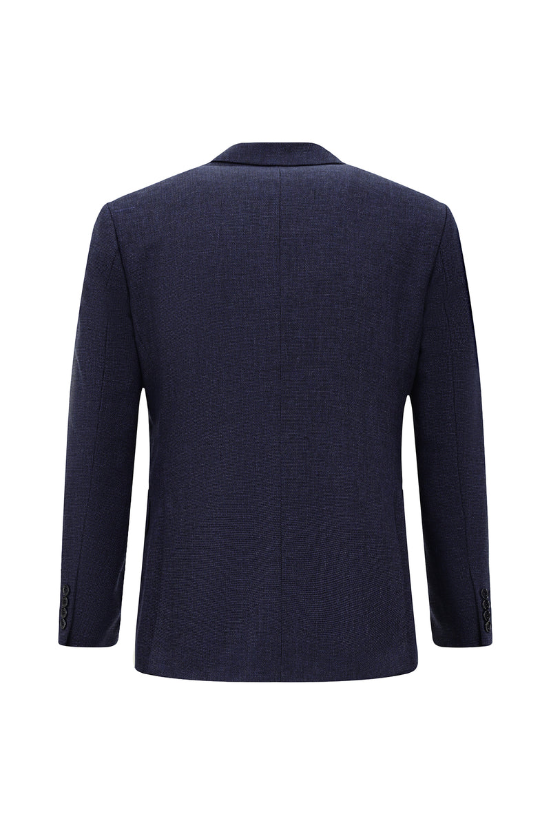 Orta Lacivert Slim Fit Dar Kesim Desenli Yünlü Klasik Ceket