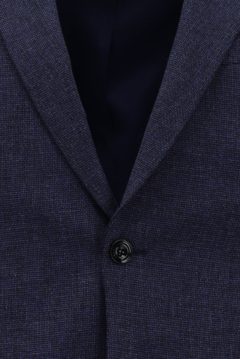 Orta Lacivert Slim Fit Dar Kesim Desenli Yünlü Klasik Ceket