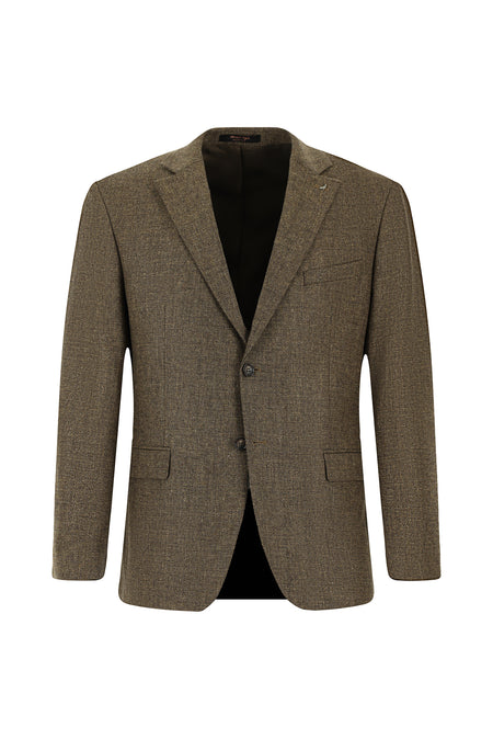 Orta Kahve Slim Fit Dar Kesim Yünlü Klasik Desenli Ceket