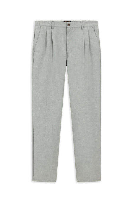 Açık Gri Regular Fit Likralı Pileli Pantolon