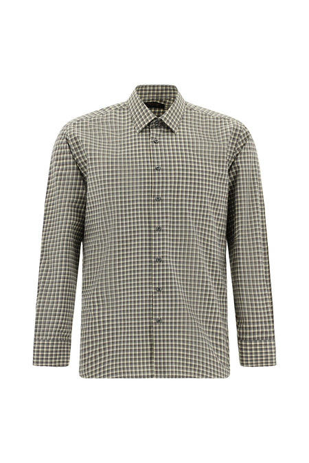 Orta Kahve Uzun Kol Slim Fit Dar Kesim Pamuk Ekose Gömlek