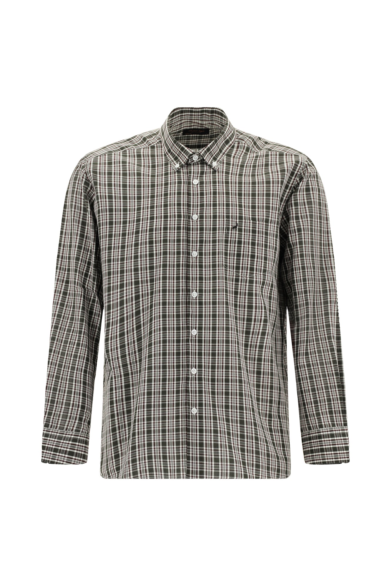 Acı Kahve Uzun Kol Regular Fit Düğmeli Yaka Ekose Pamuk Gömlek