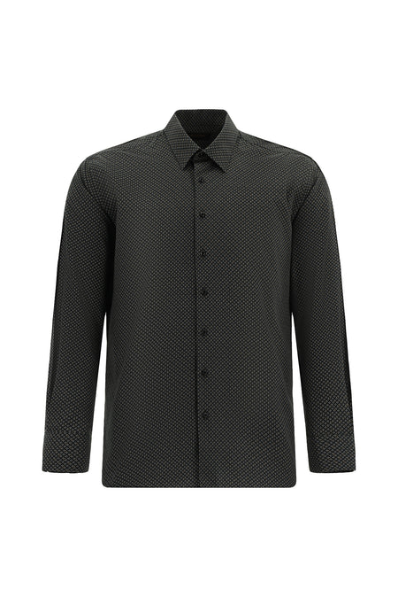 Siyah Uzun Kol Slim Fit Dar Kesim Baskılı Pamuk Gömlek
