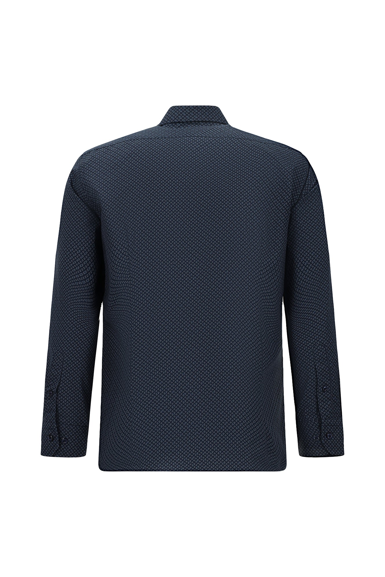 Koyu Lacivert Uzun Kol Slim Fit Dar Kesim Baskılı Pamuk Gömlek
