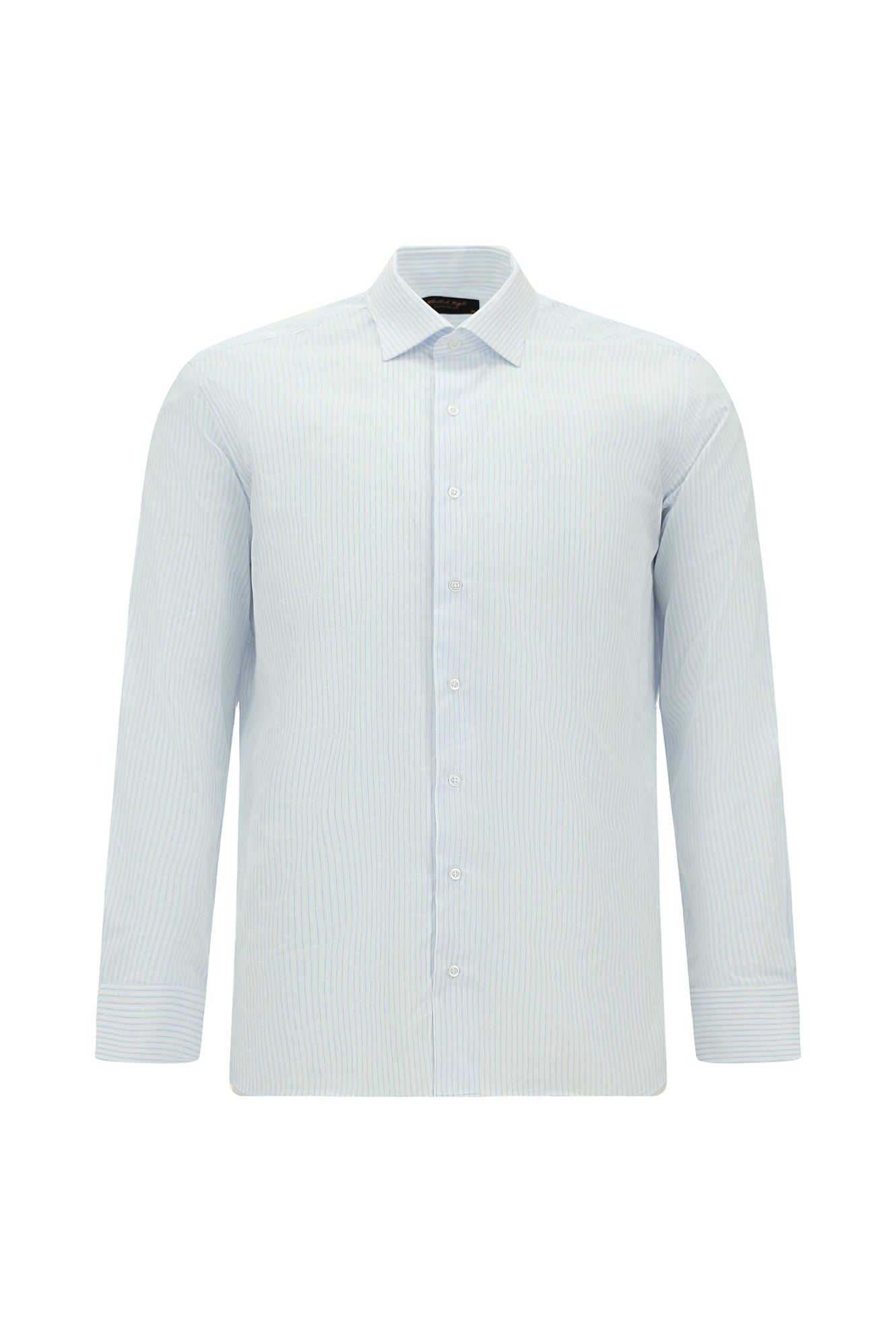 Açık Mavi Uzun Kol Slim Fit Dar Kesim Pamuk Klasik Çizgili Gömlek