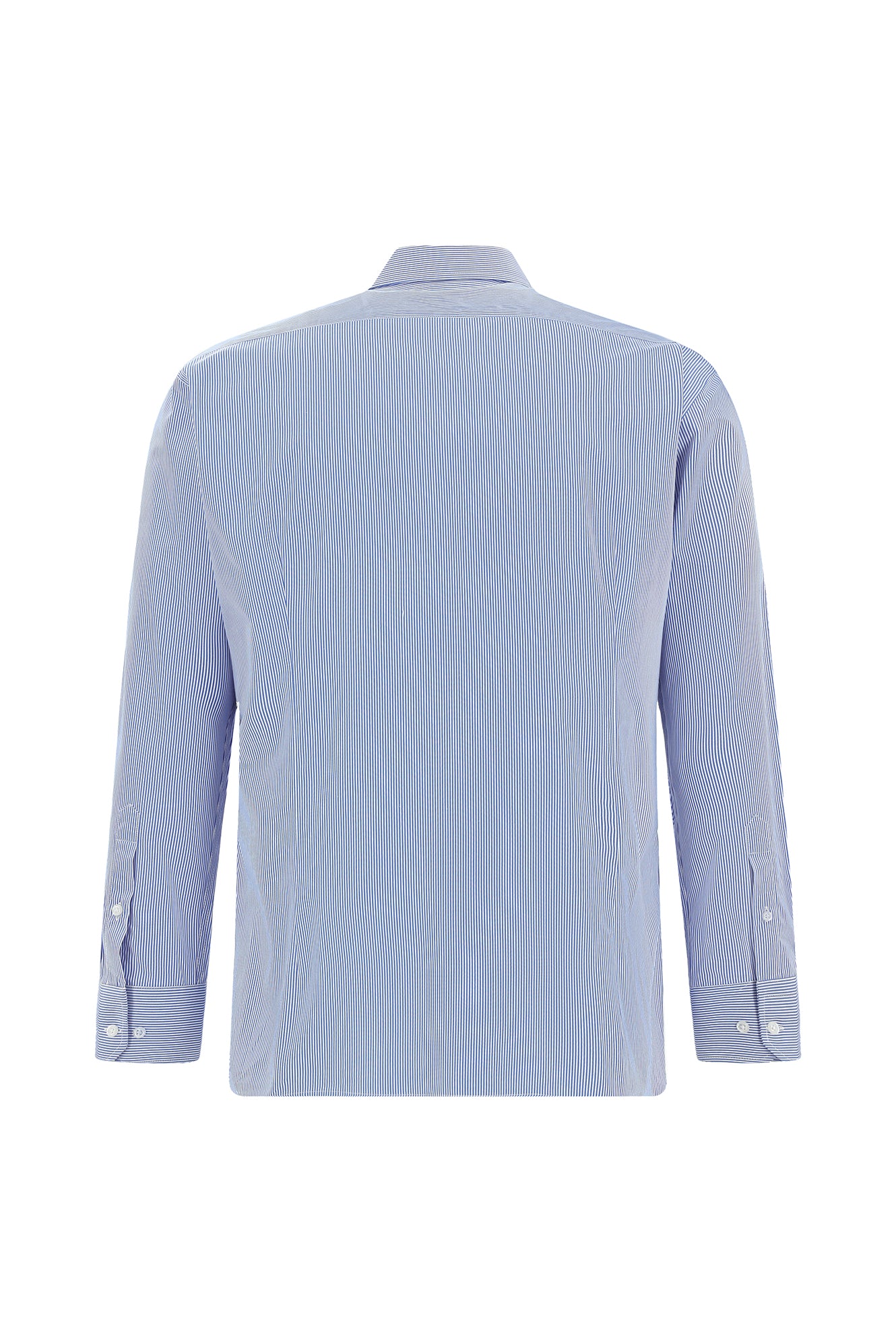 Gök Mavisi Uzun Kol Slim Fit Dar Kesim Pamuk Klasik Çizgili Gömlek