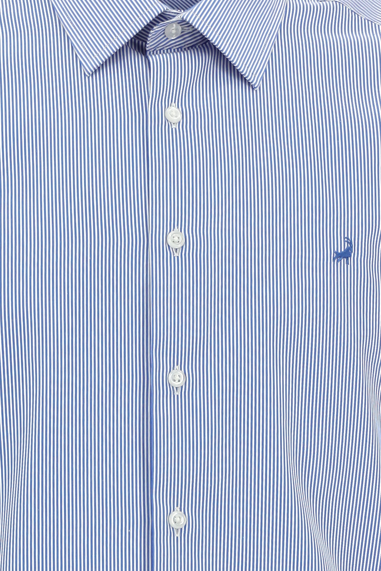 Gök Mavisi Uzun Kol Slim Fit Dar Kesim Pamuk Klasik Çizgili Gömlek