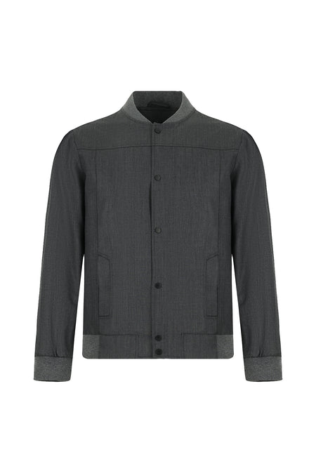Açık Antrasit Slim Fit Dar Kesim Yünlü Bomber Ceket Mont