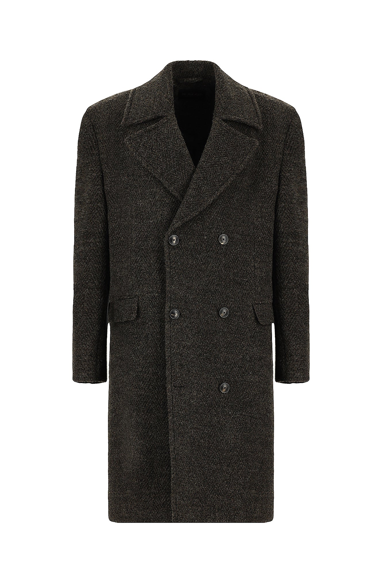 Acı Kahve Oversize Ekstra Rahat Kesim Desenli Yünlü Kruvaze Palto