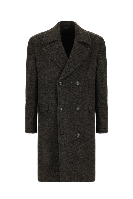 Acı Kahve Oversize Ekstra Rahat Kesim Desenli Yünlü Kruvaze Palto