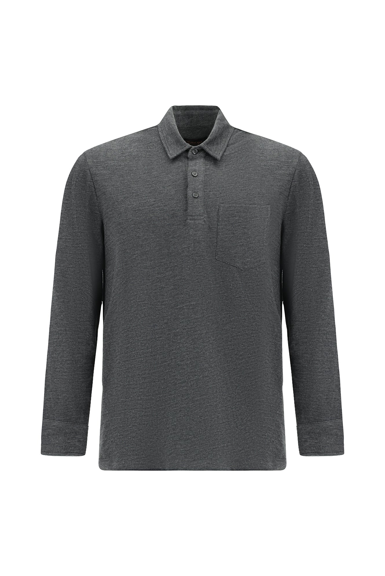 Koyu Antrasit Melanj Polo Yaka Regular Fit Merserize Pamuk Sweatshirt